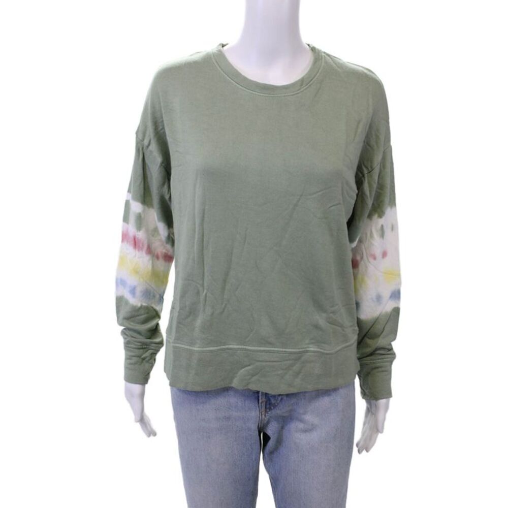 Sundry Womens Cotton Long Sleeve Tie-Dye Pullover Sweatshirt Green Size 0
